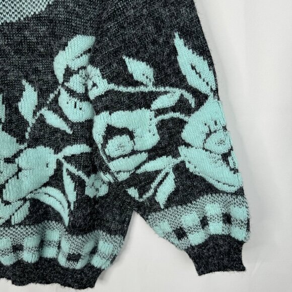 Vintage Arielle Grandmacore Granny Chic Floral & Checkered Cozy Knit Sweater Mad - Picture 6 of 7